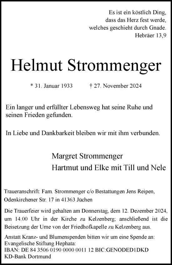 Traueranzeige von Helmut Strommenger von trauer.stadt-kurier.de