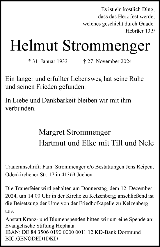 Traueranzeige von Helmut Strommenger von trauer.stadt-kurier.de