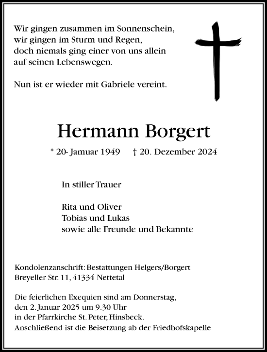 Traueranzeige von Hermann Borgert von trauer.extra-tipp-moenchengladbach.de