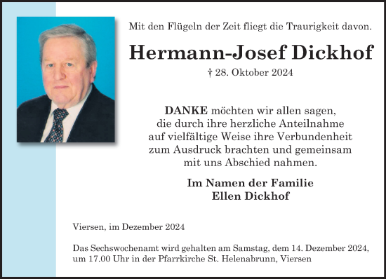 Traueranzeige von Hermann-Josef Dickhof von trauer.extra-tipp-moenchengladbach.de