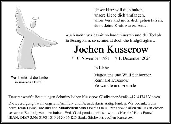 Traueranzeige von Jochen Kusserow von trauer.extra-tipp-moenchengladbach.de