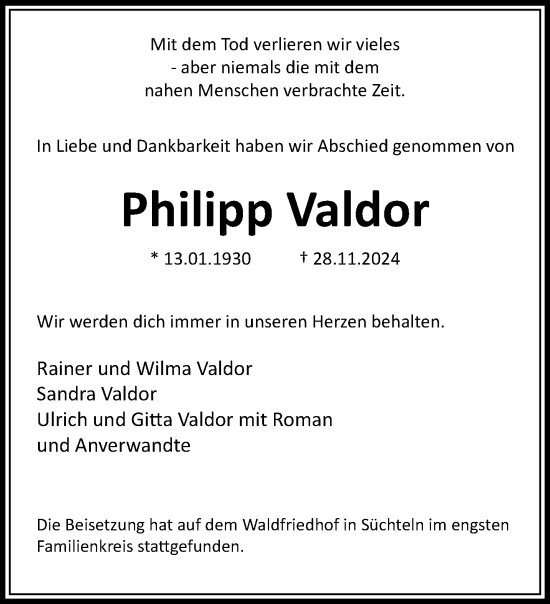 Traueranzeige von Philipp Valdor von trauer.extra-tipp-moenchengladbach.de