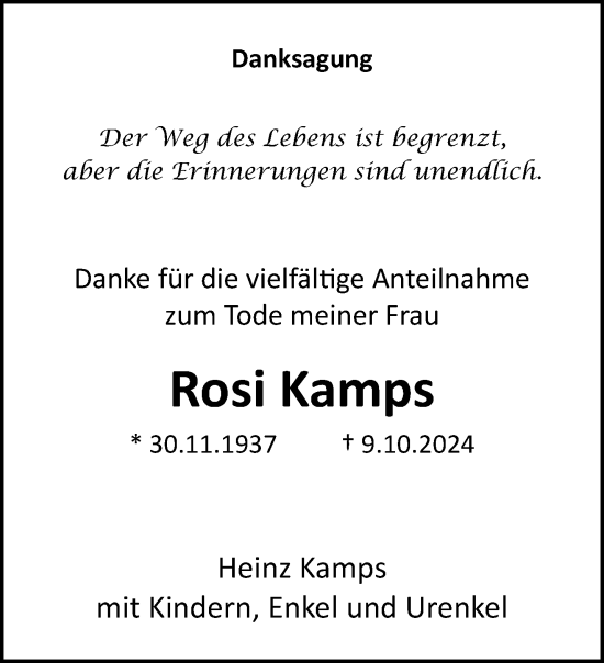 Traueranzeige von Rosi Kamps von trauer.extra-tipp-moenchengladbach.de