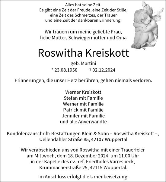 Traueranzeige von Roswitha Kreiskott von trauer.wuppertaler-rundschau.de