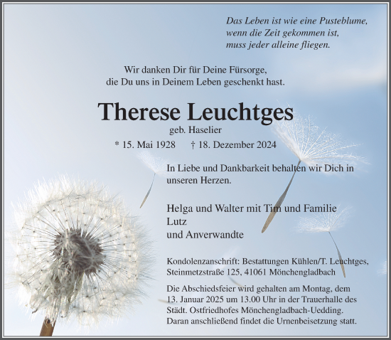 Traueranzeige von Therese Leuchtges von trauer.extra-tipp-moenchengladbach.de