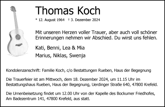 Traueranzeige von Thomas Koch von trauer.extra-tipp-moenchengladbach.de