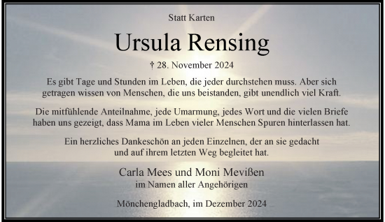 Traueranzeige von Ursula Rensing von trauer.extra-tipp-moenchengladbach.de