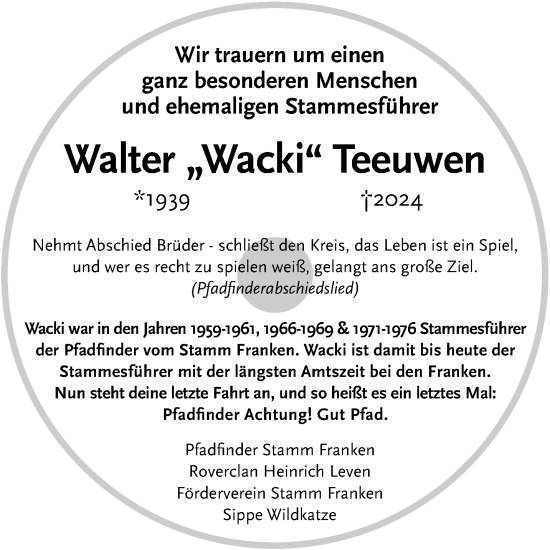 Traueranzeige von Walter Teeuwen von trauer.extra-tipp-moenchengladbach.de