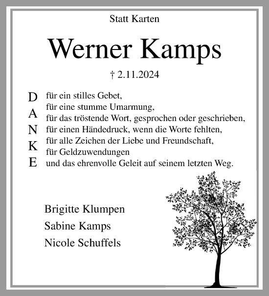 Traueranzeige von Werner Kamps von trauer.extra-tipp-moenchengladbach.de