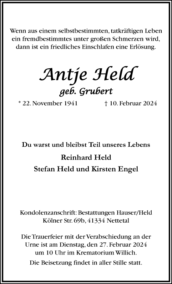 Traueranzeige von Antje Held von trauer.extra-tipp-moenchengladbach.de