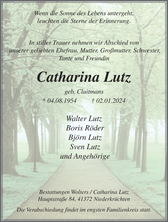 Traueranzeige von Catharina Lutz von trauer.extra-tipp-moenchengladbach.de