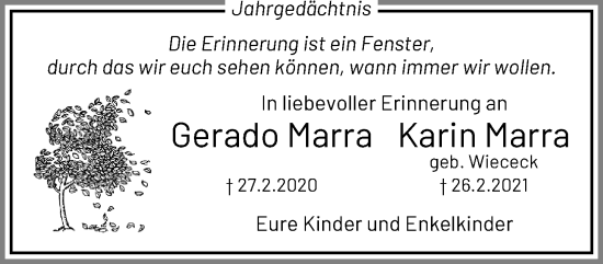 Traueranzeige von Gerado und Karin Marra von trauer.extra-tipp-moenchengladbach.de