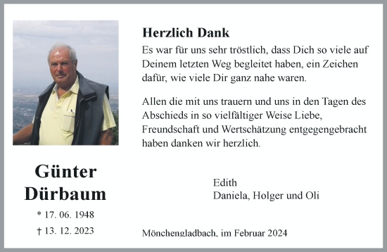 Traueranzeige von Günter Dürbaum von trauer.extra-tipp-moenchengladbach.de