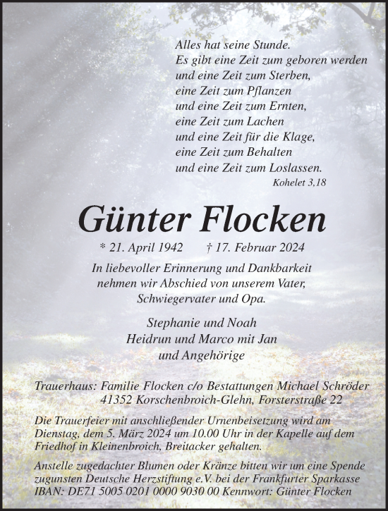 Traueranzeige von Günter Flocken von trauer.extra-tipp-moenchengladbach.de