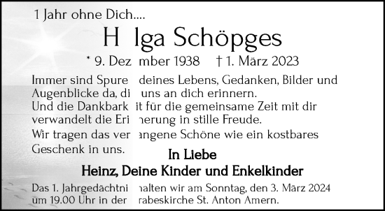 Traueranzeige von Helga Schöpges von trauer.extra-tipp-moenchengladbach.de