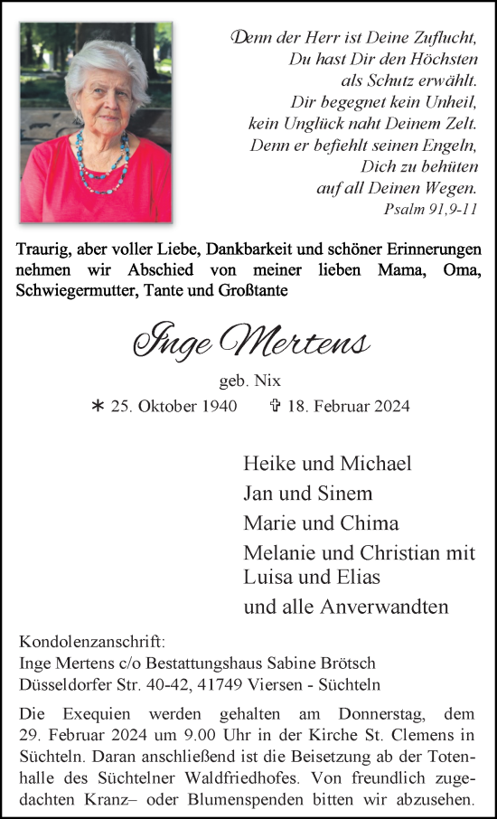 Traueranzeige von Inge Mertens von trauer.extra-tipp-moenchengladbach.de