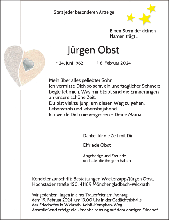 Traueranzeige von Jürgen Obst von trauer.extra-tipp-moenchengladbach.de