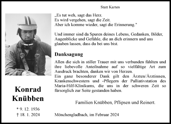 Traueranzeige von Konrad Knübben von trauer.extra-tipp-moenchengladbach.de