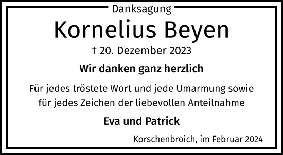 Traueranzeige von Kornelius Beyen von trauer.extra-tipp-moenchengladbach.de