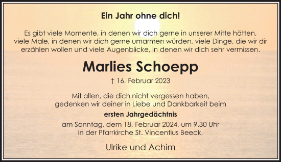 Traueranzeige von Marlies Schoepp von trauer.extra-tipp-moenchengladbach.de