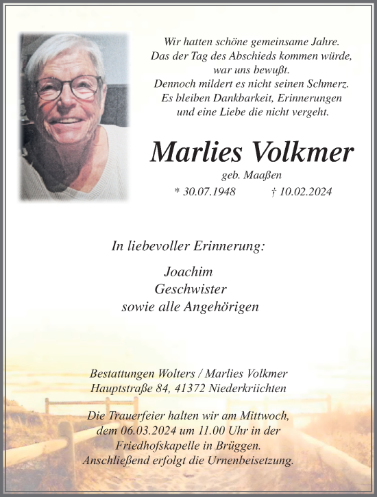 Traueranzeige von Marlies Volkmer von trauer.extra-tipp-moenchengladbach.de