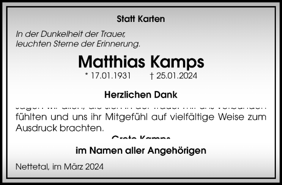 Traueranzeige von Matthias Kamps von trauer.extra-tipp-moenchengladbach.de