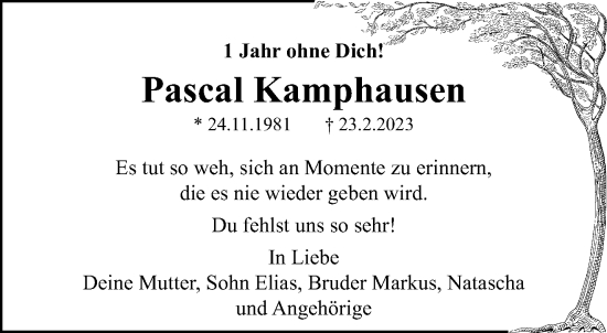 Traueranzeige von Pascal Kamphausen von trauer.extra-tipp-moenchengladbach.de