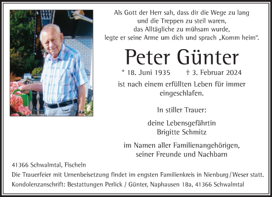 Traueranzeige von Peter Günter von trauer.extra-tipp-moenchengladbach.de