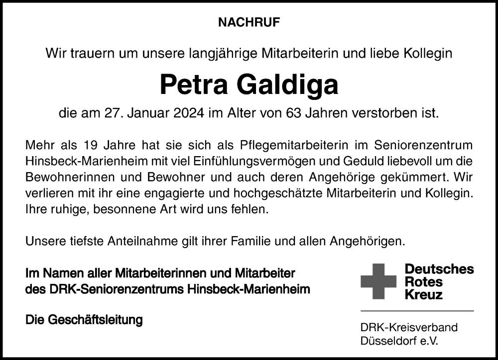  Traueranzeige für Petra Galdiga vom 11.02.2024 aus trauer.extra-tipp-moenchengladbach.de