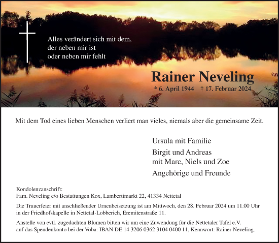 Traueranzeige von Rainer Neveling von trauer.extra-tipp-moenchengladbach.de