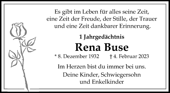 Traueranzeige von Rena Buse von trauer.extra-tipp-moenchengladbach.de