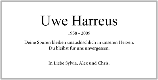 Traueranzeige von Uwe Harreus von trauer.extra-tipp-moenchengladbach.de
