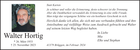 Traueranzeige von Walter Hortig von trauer.extra-tipp-moenchengladbach.de