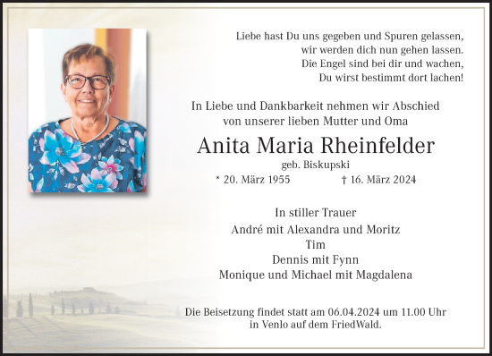 Traueranzeige von Anita Maria Rheinfelder von trauer.extra-tipp-moenchengladbach.de
