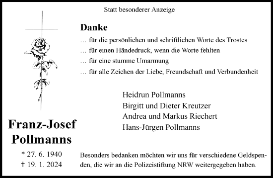 Traueranzeige von Franz-Josef Pollmanns von trauer.extra-tipp-moenchengladbach.de