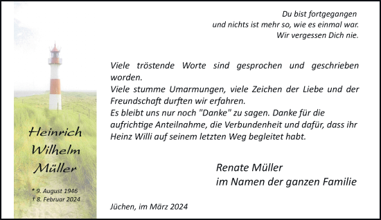 Traueranzeige von Heinrich Wilhelm Müller von trauer.stadt-kurier.de