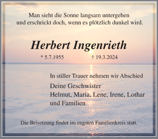 Traueranzeige von Herbert Ingenrieth von trauer.extra-tipp-moenchengladbach.de