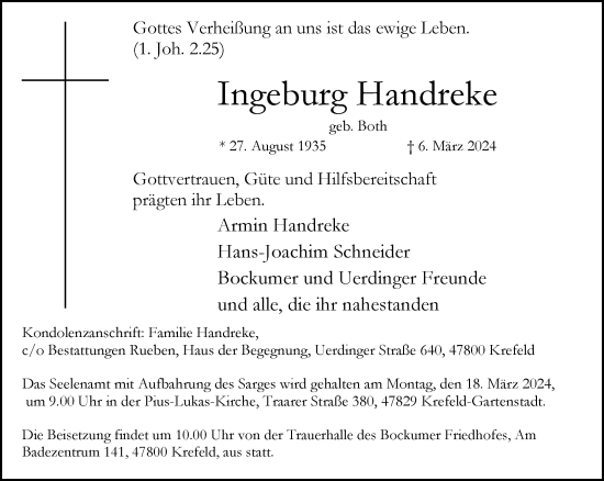 Traueranzeige von Ingeburg Handreke von trauer.extra-tipp-moenchengladbach.de