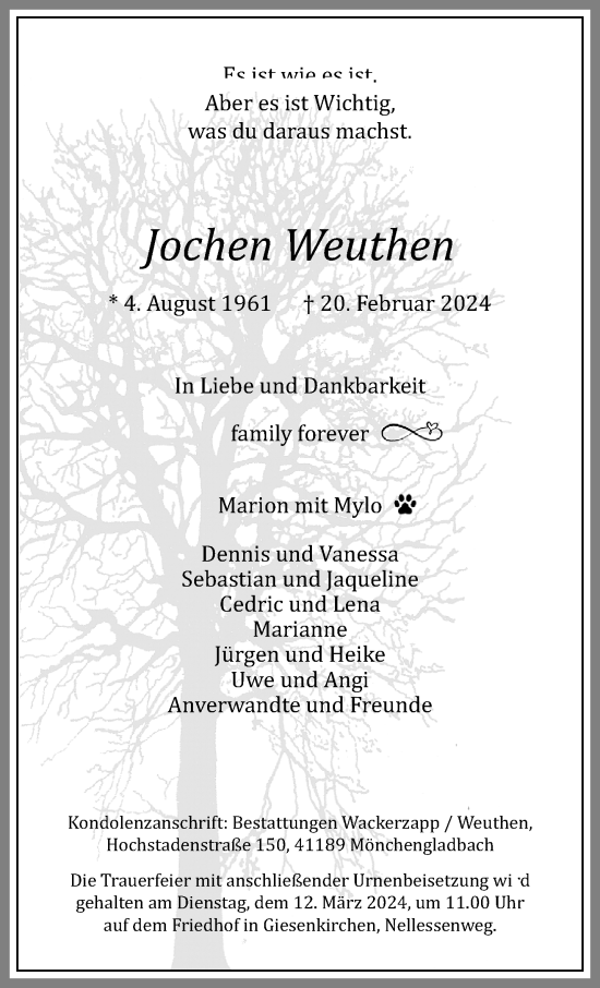 Traueranzeige von Jochen Weuthen von trauer.extra-tipp-moenchengladbach.de