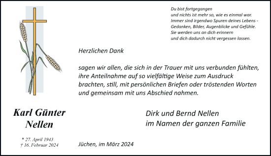 Traueranzeige von Karl Günter Nellen von trauer.stadt-kurier.de