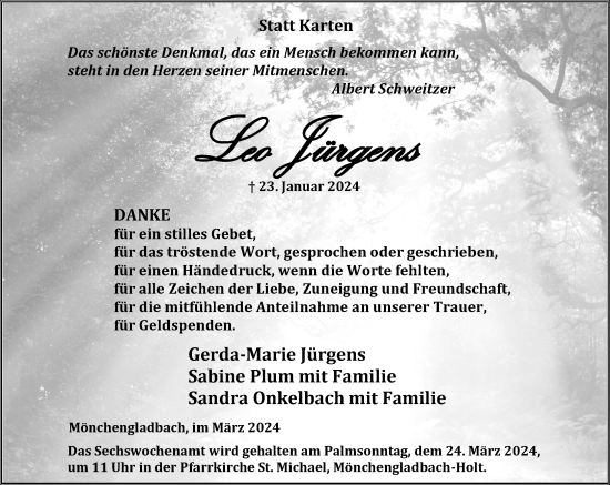 Traueranzeige von Leo Jürgens von trauer.extra-tipp-moenchengladbach.de