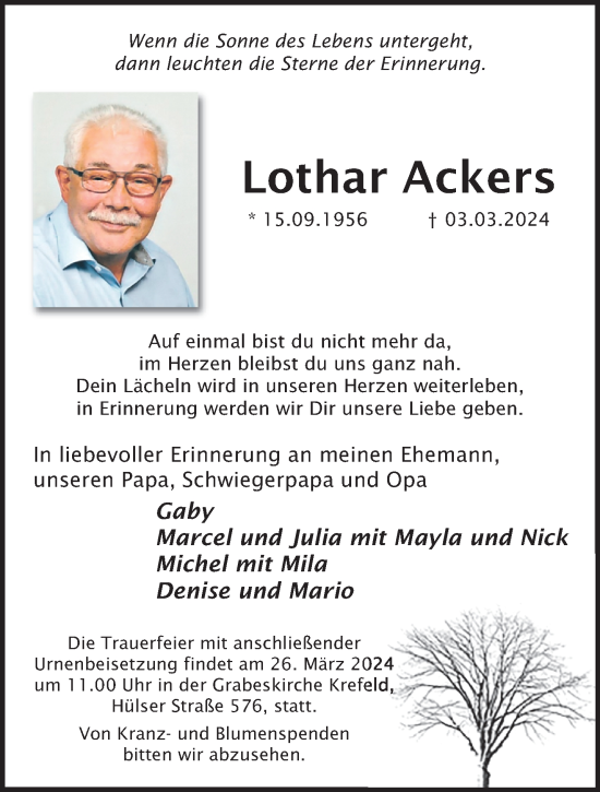 Traueranzeige von Lothar Ackers von trauer.extra-tipp-moenchengladbach.de