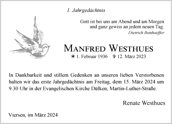 Traueranzeige von Manfred Westhues von trauer.extra-tipp-moenchengladbach.de