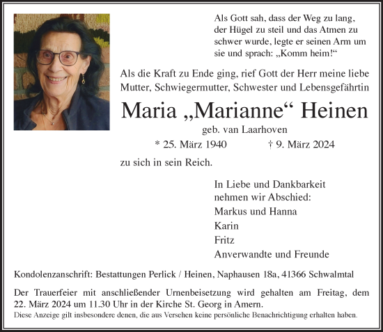 Traueranzeige von Maria Heinen von trauer.extra-tipp-moenchengladbach.de