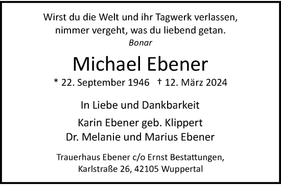Traueranzeige von Michael Ebener von trauer.wuppertaler-rundschau.de