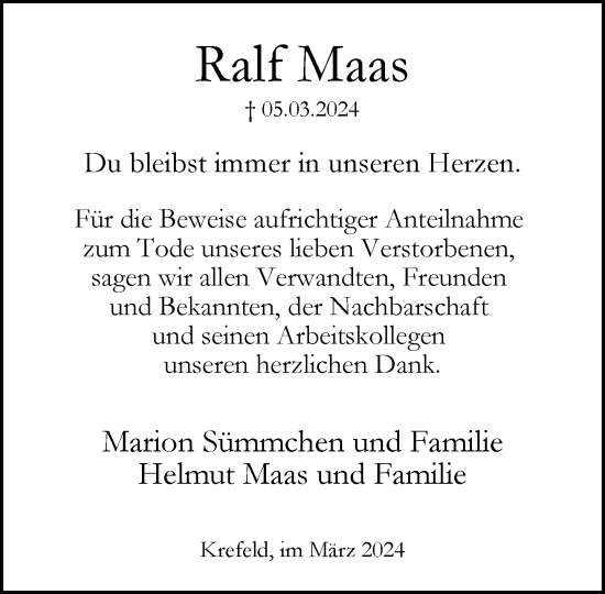 Traueranzeige von Ralf Maas von trauer.extra-tipp-moenchengladbach.de