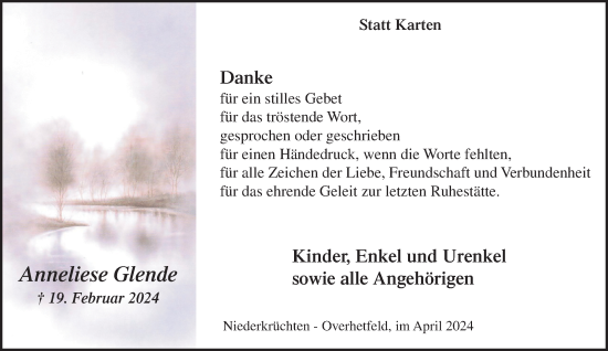 Traueranzeige von Anneliese Glende von trauer.extra-tipp-moenchengladbach.de