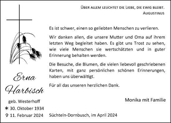 Traueranzeige von Erna Harbisch von trauer.extra-tipp-moenchengladbach.de