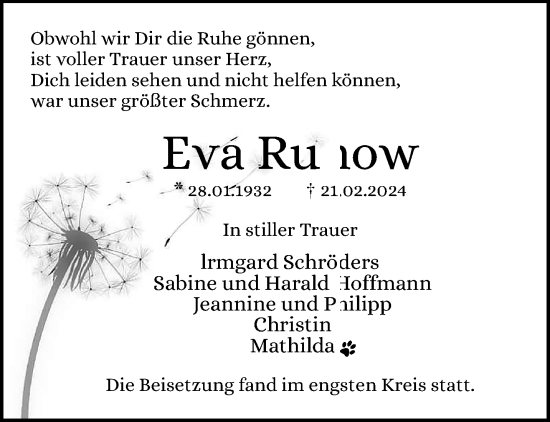Traueranzeige von Eva Runow von trauer.extra-tipp-moenchengladbach.de