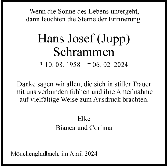 Traueranzeige von Hans Josef Schrammen von trauer.extra-tipp-moenchengladbach.de